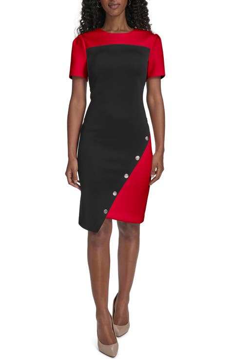 Short Sleeve Scuba Sheath Dress