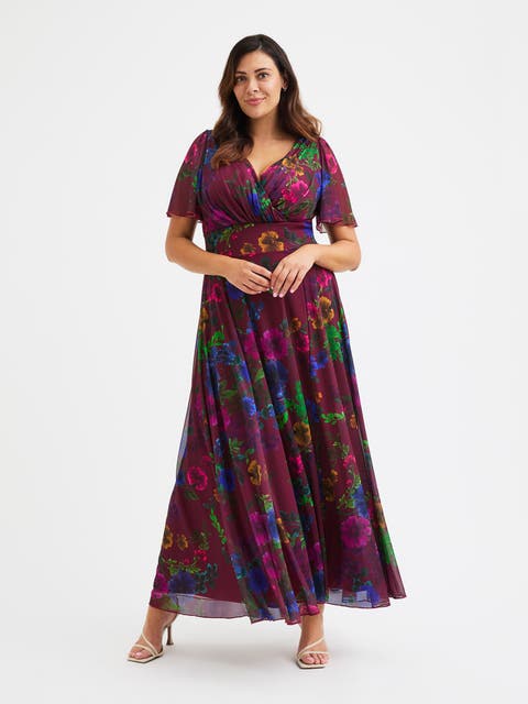 Isabelle Printed Angel Sleeve Maxi Dress