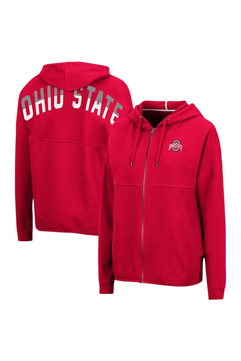 Women's Colosseum Scarlet Ohio State Buckeyes Two-Hit Full-Zip Hoodie, Main, color, Scarlet