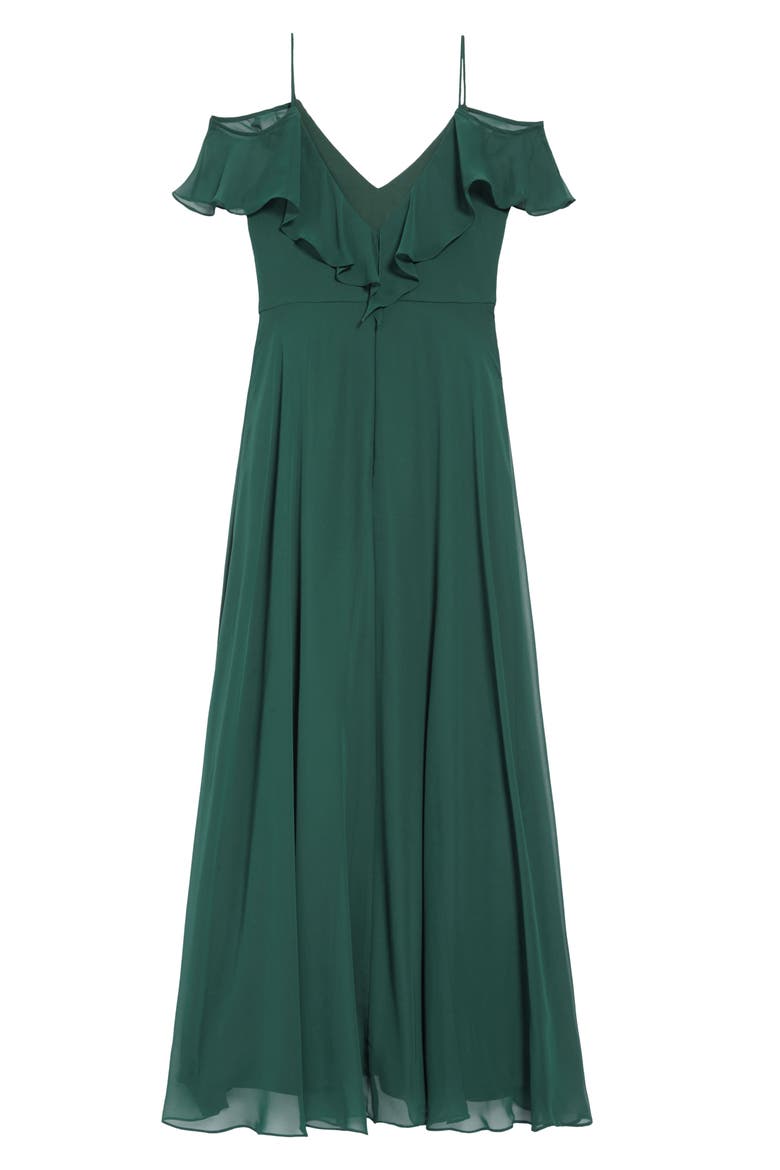 Cold Shoulder Chiffon Flower Girl Dress, Alternate, color, HUNTER