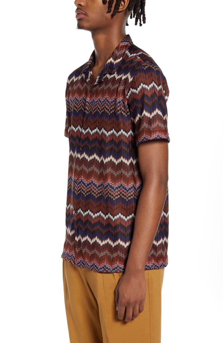 Topman Chevron Short Sleeve Button-Up Knit Camp Shirt, Alternate, color,