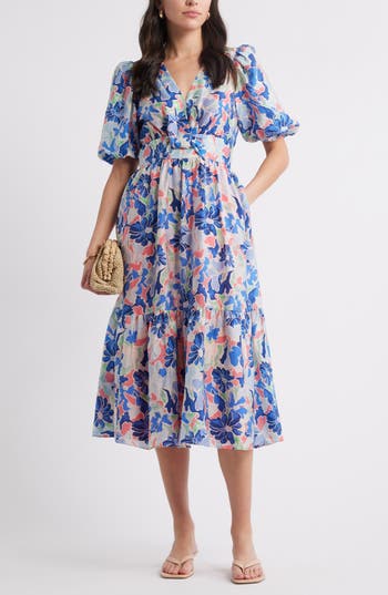 Caslon ® Twist Detail Allover Print Midi Dress In Blue