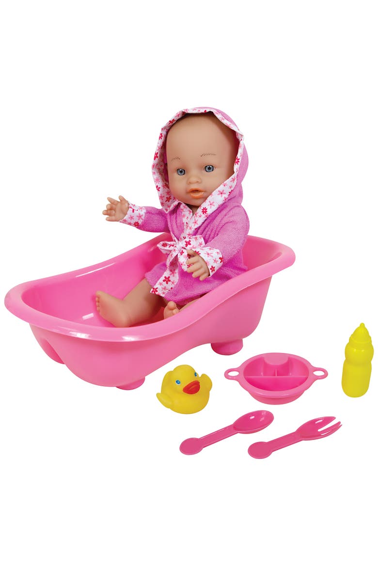 11 Inch Baby Doll & Bathtub Set, Pink, Water Safe Hard Body, Accessories, Main, color, Multicolored