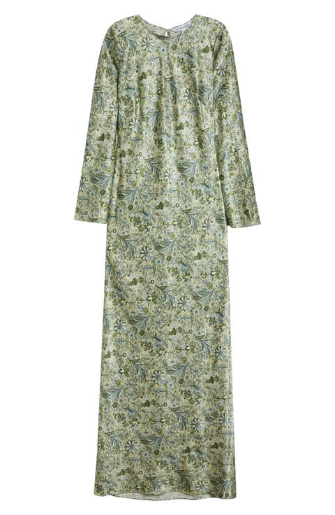 Gemma Paisley Floral Long Sleeve Satin Maxi Dress