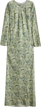 Veronica Beard Gemma Paisley Floral Long Sleeve Satin Maxi Dress