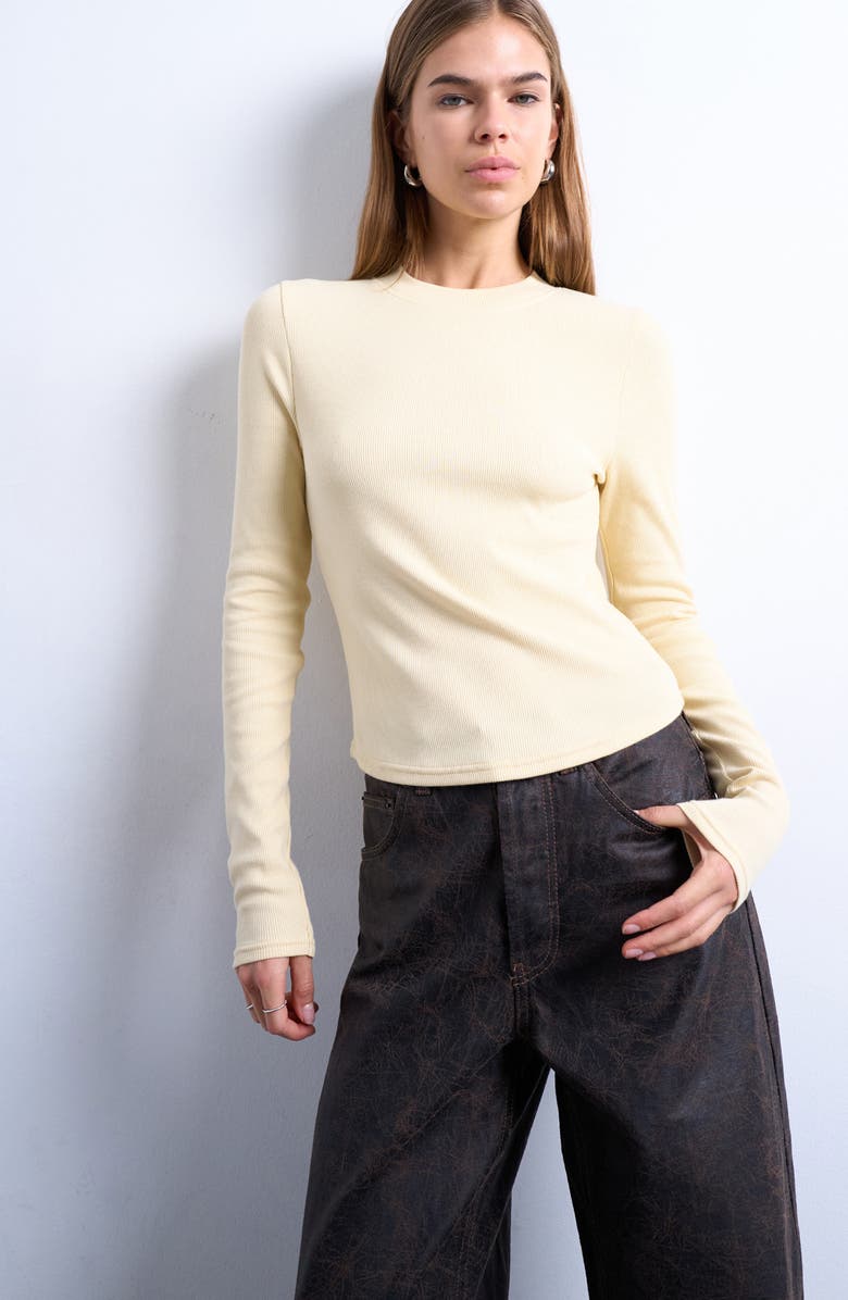Topshop Rib Knit Long Sleeve Top, Main, color, Buttermilk