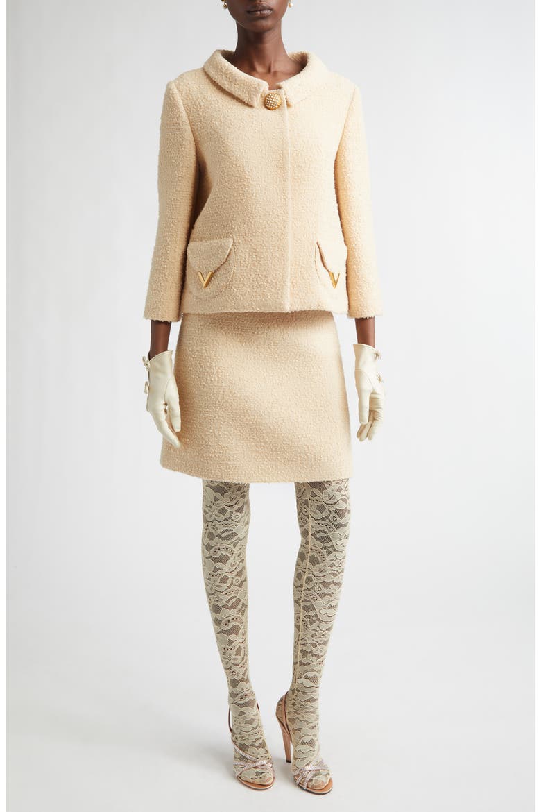 V-Detail Bouclé Tweed Skirt, Alternate, color, WHITE