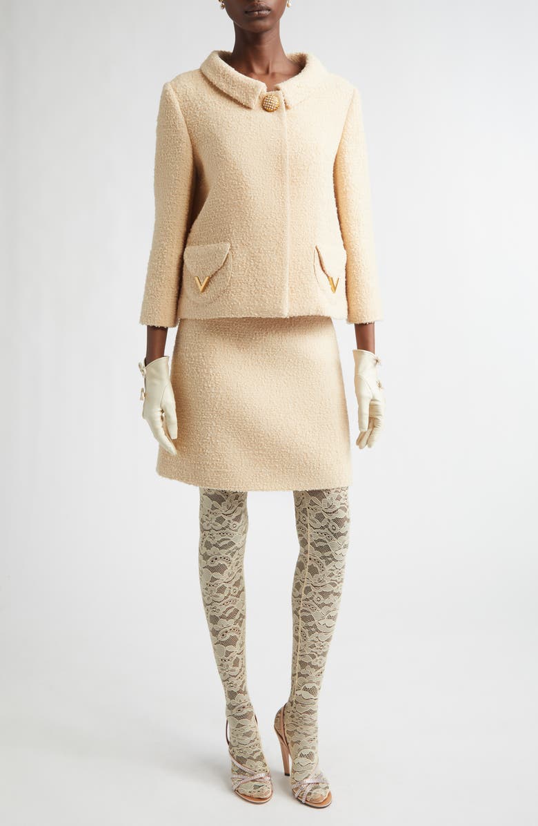 Valentino Wool Blend Curly Tweed Jacket, Alternate, color, Beige