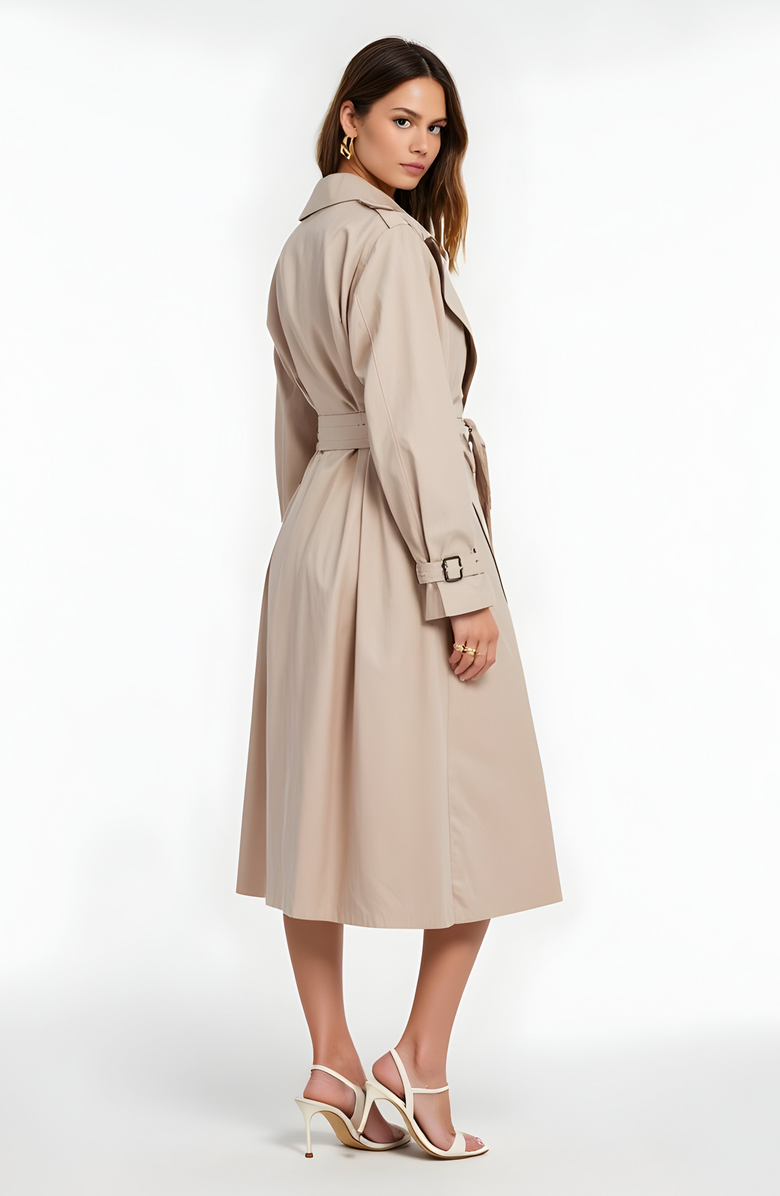 Modenaire Double-Breasted Trench Coat with Belt, Alternate, color, Beige