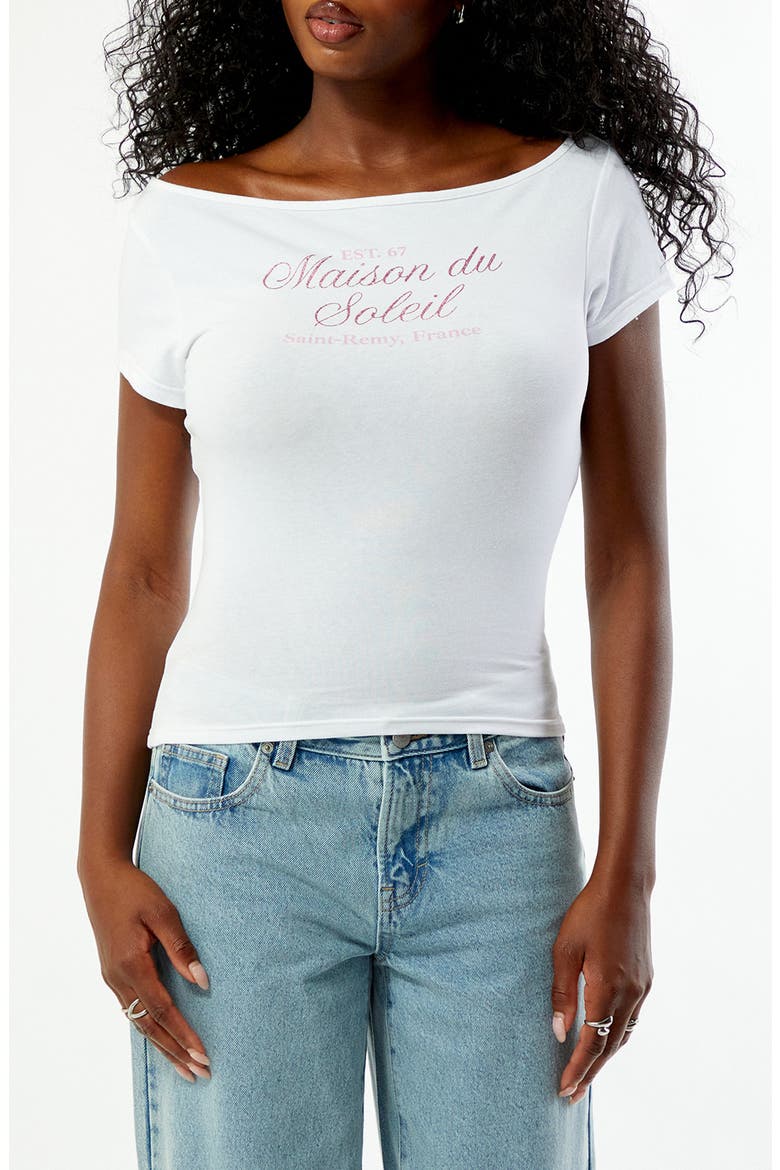 Off the Shoulder Maison Du Soleil Graphic Tee, Main, color, WHITE