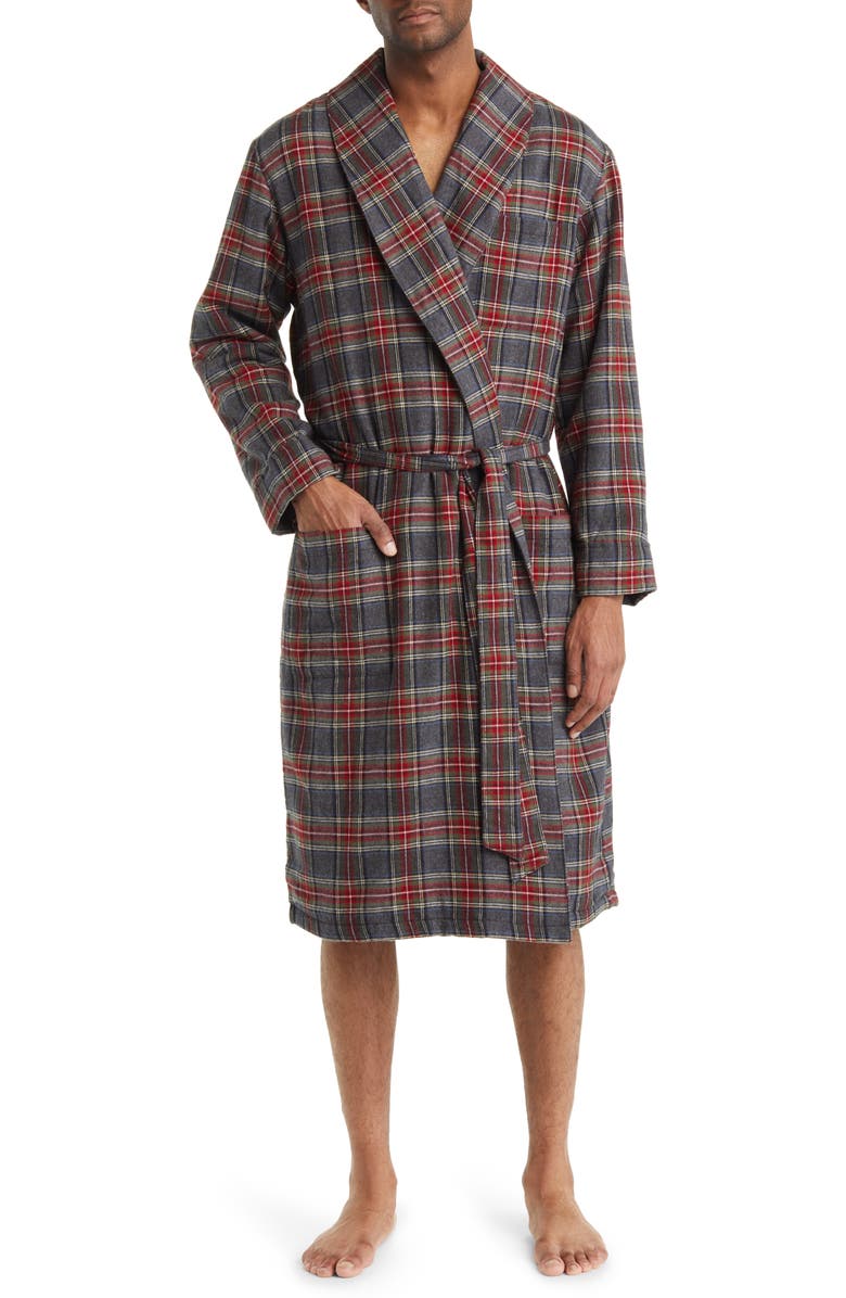 L.L.Bean Scotch Plaid Fleece-Lined Cotton Flannel Robe, Main, color, 