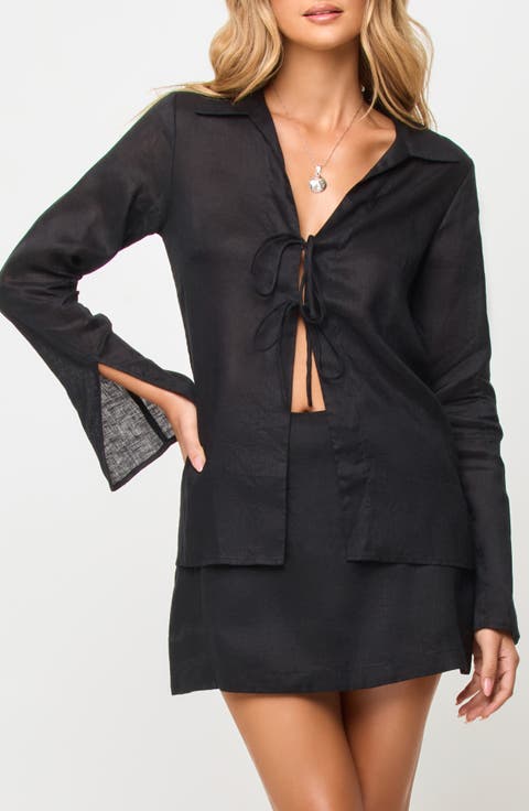 Venice Tie Front Linen Cover-Up Shirt