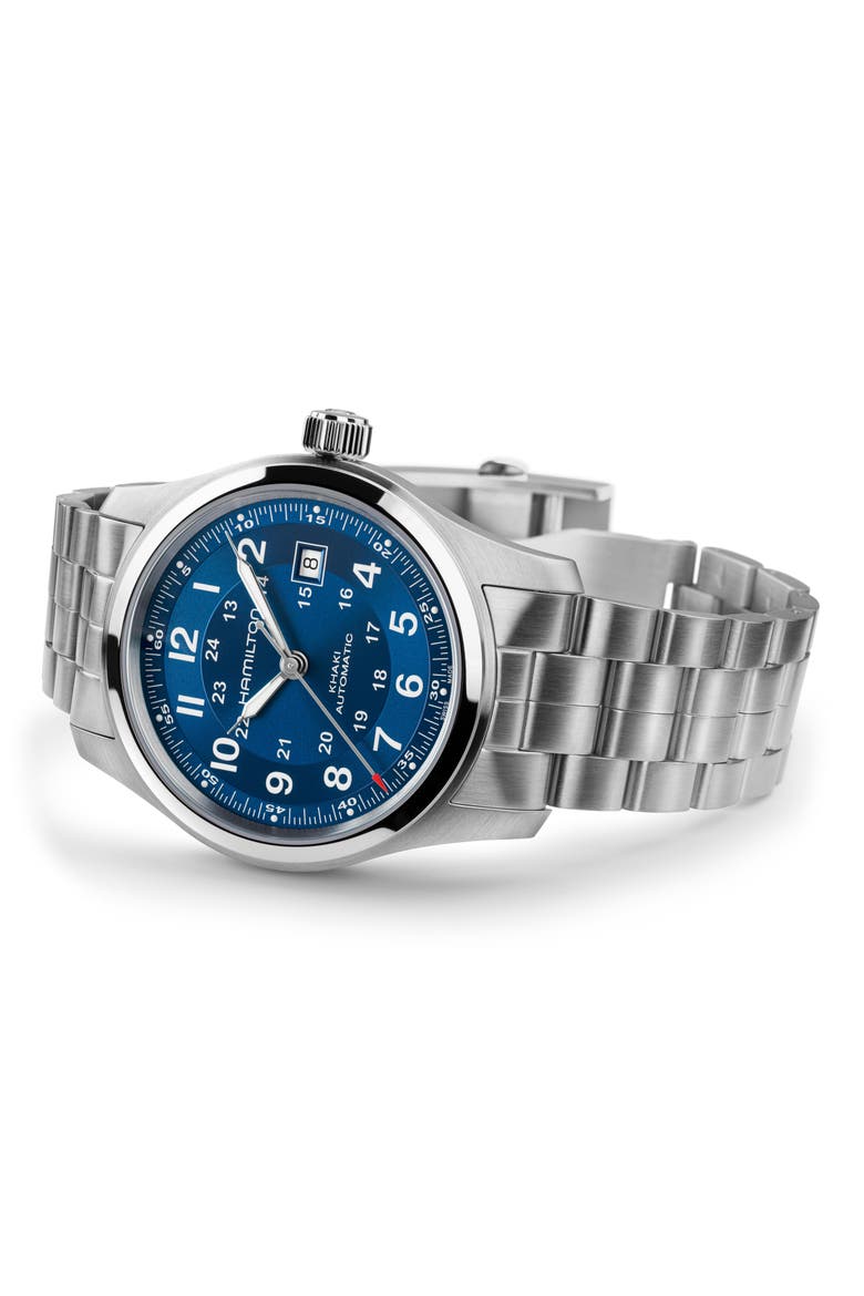 Khaki Field Automatic Bracelet Watch, 42mm, Alternate, color, BLUE
