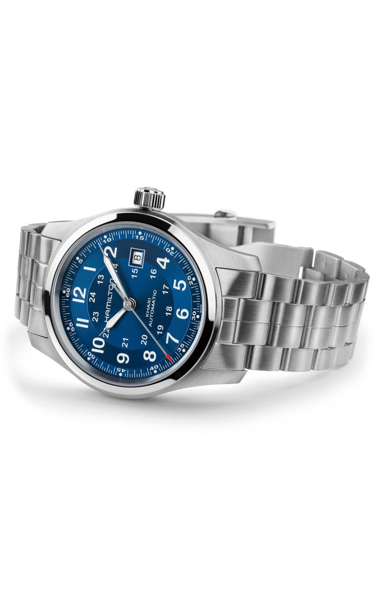 Hamilton Khaki Field Automatic Bracelet Watch, 42mm, Alternate, color, Blue