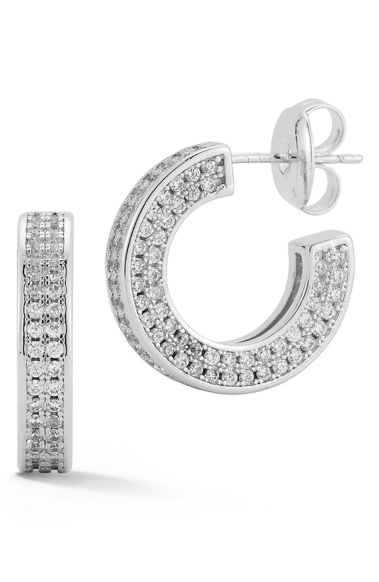GLAZE JEWELRY Pavé Cubic Zirconia Square Tube Huggie Hoop Earrings, Main, color, Silver