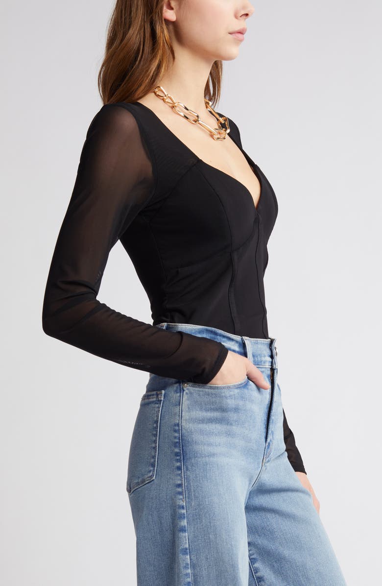 Open Edit Semisheer Mesh Corset Top, Alternate, color, 