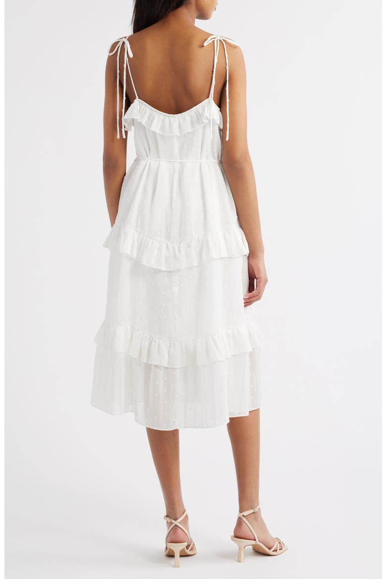 Ruffle Clip Dot Tie Strap Midi Dress, Alternate, color, IVORY