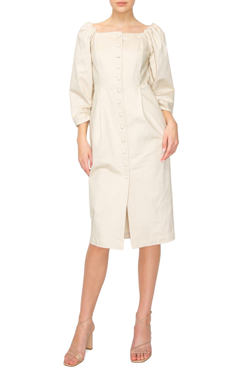 MELLODAY Off the Shoulder Button Front Midi Dress, Main, color,