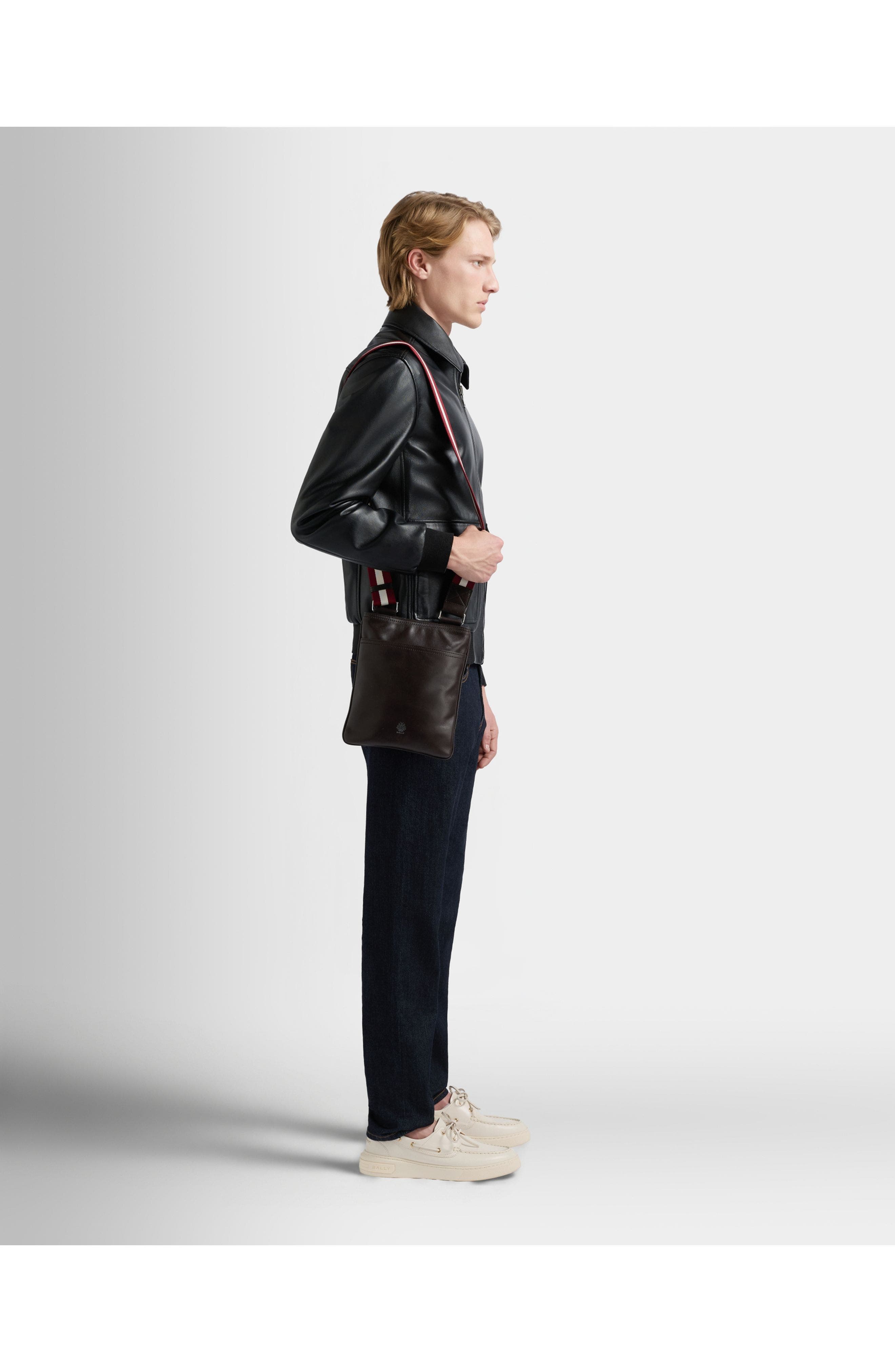 Bally Ray Crossbody Bag in Leather, Alternate, color, Brown