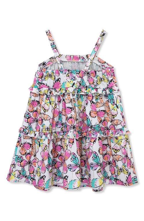 Peek Aren't You Curious Kids' Butterfly Tiered Ruffle Cotton Dress In Pink Print