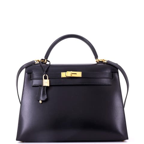 Kelly Handbag Black Box Calf with Gold Hardware 32