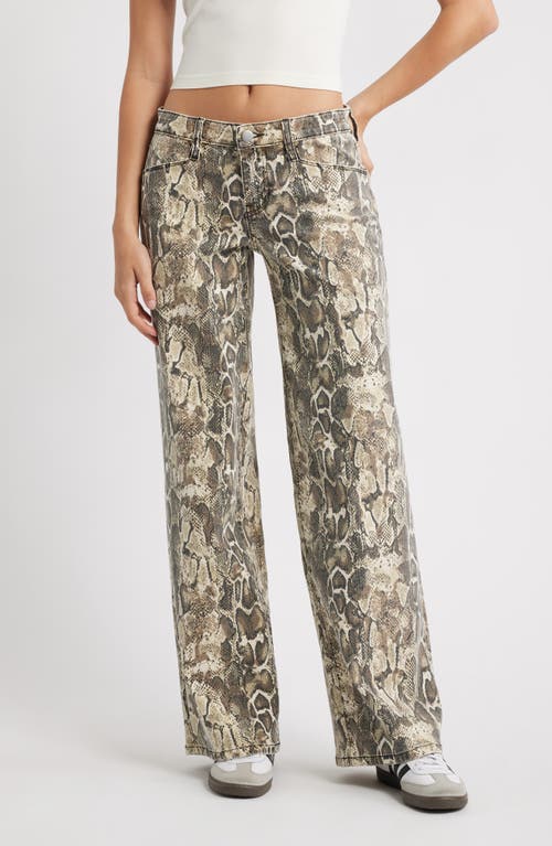 Ptcl Althea Snakeskin Print Low Rise Wide Leg Jeans In Brown