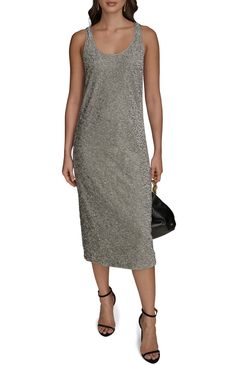 Donna Karan New York Beaded Sleeveless Midi Dress, Alternate, color, Weathered Sage