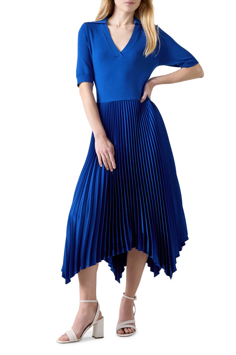 Lorna Handkerchief Hem Pleated Dress, Main, color, BLUE