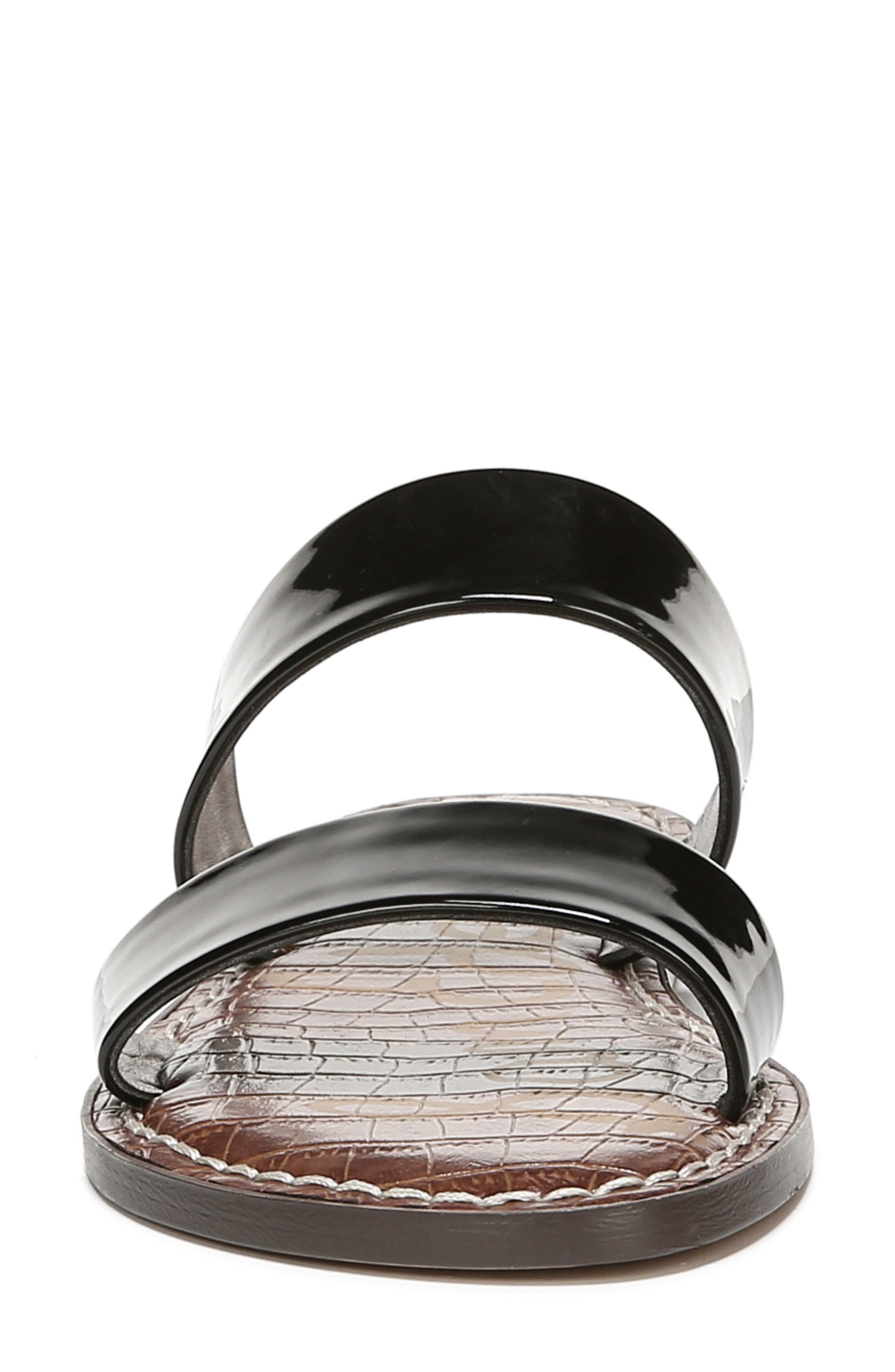 Gala Two Strap Slide Sandal, Alternate, color, BLACK FAUX PATENT LEATHER