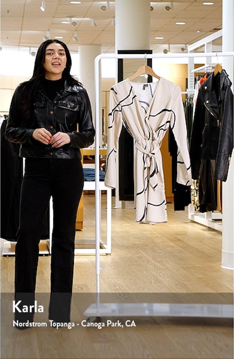 Merle Print Tie Waist Long Sleeve Faux Wrap Dress, sales video thumbnail