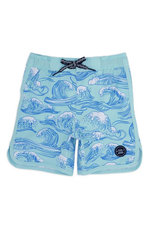 Kids' Wave Print Scallop Board Shorts (Baby & Toddler)