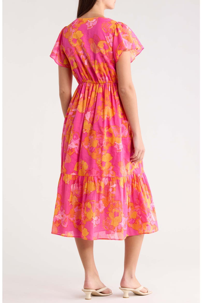 Elaris Floral Blissa Cotton Button-Up Midi Dress, Alternate, color, FUCHSIA-ORANGE-MUL