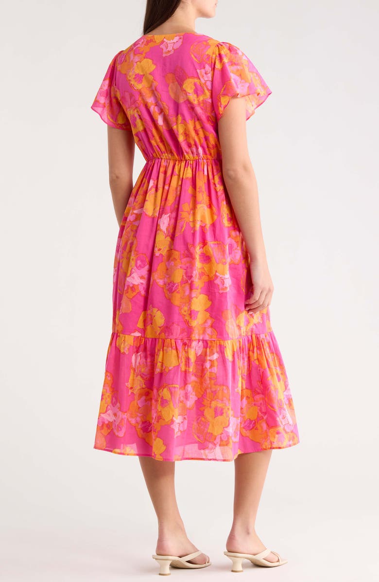 SUGARLIPS Elaris Floral Blissa Cotton Button-Up Midi Dress, Alternate, color, Fuchsia-Orange-Mul