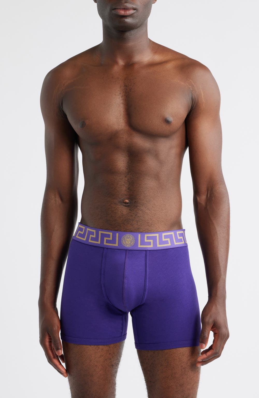 Greek Key Jersey Boxer Briefs, color, DEEP PURPLE NERO ORO
