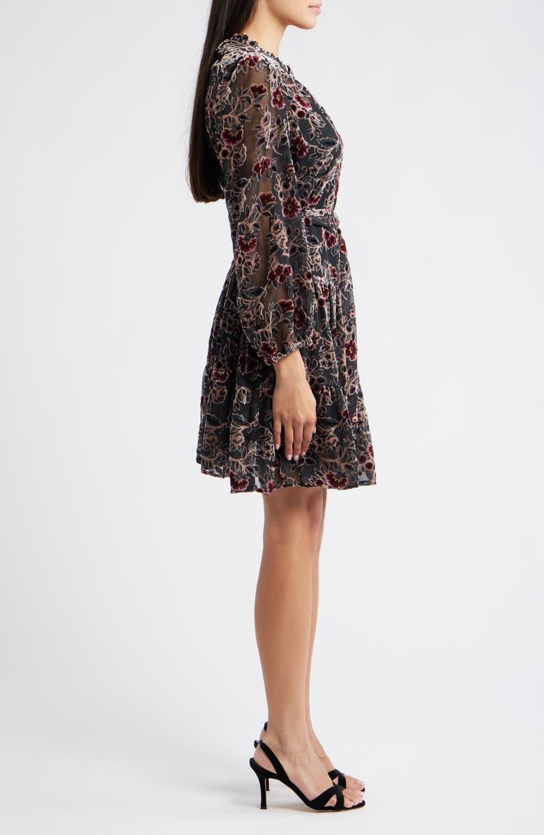 Julia Jordan Burnout Velvet Floral Long Sleeve Fit & Flare Dress, Alternate, color, Black Multi