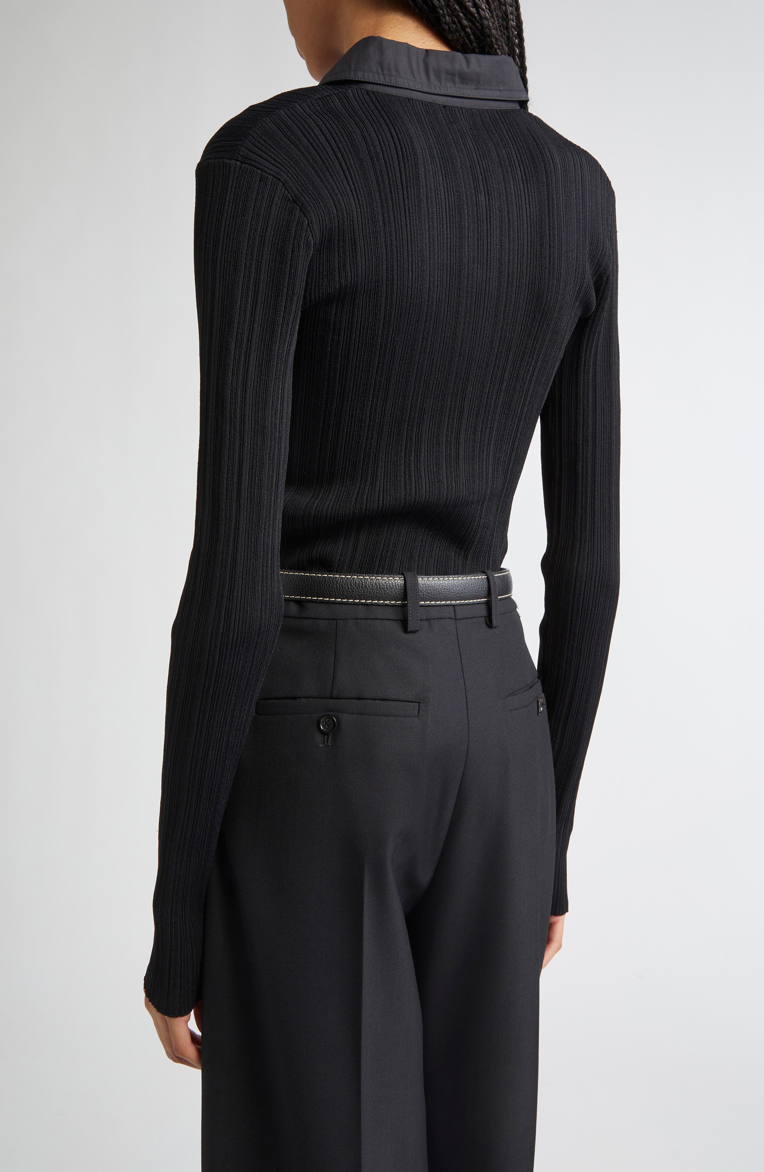 Half Placket Long Sleeve Knit Polo - image 2