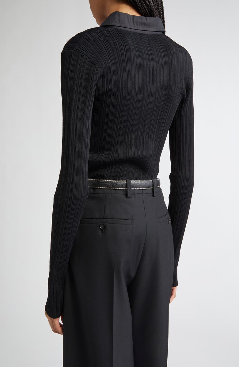 TOTEME Half Placket Long Sleeve Knit Polo, Alternate, color, Black