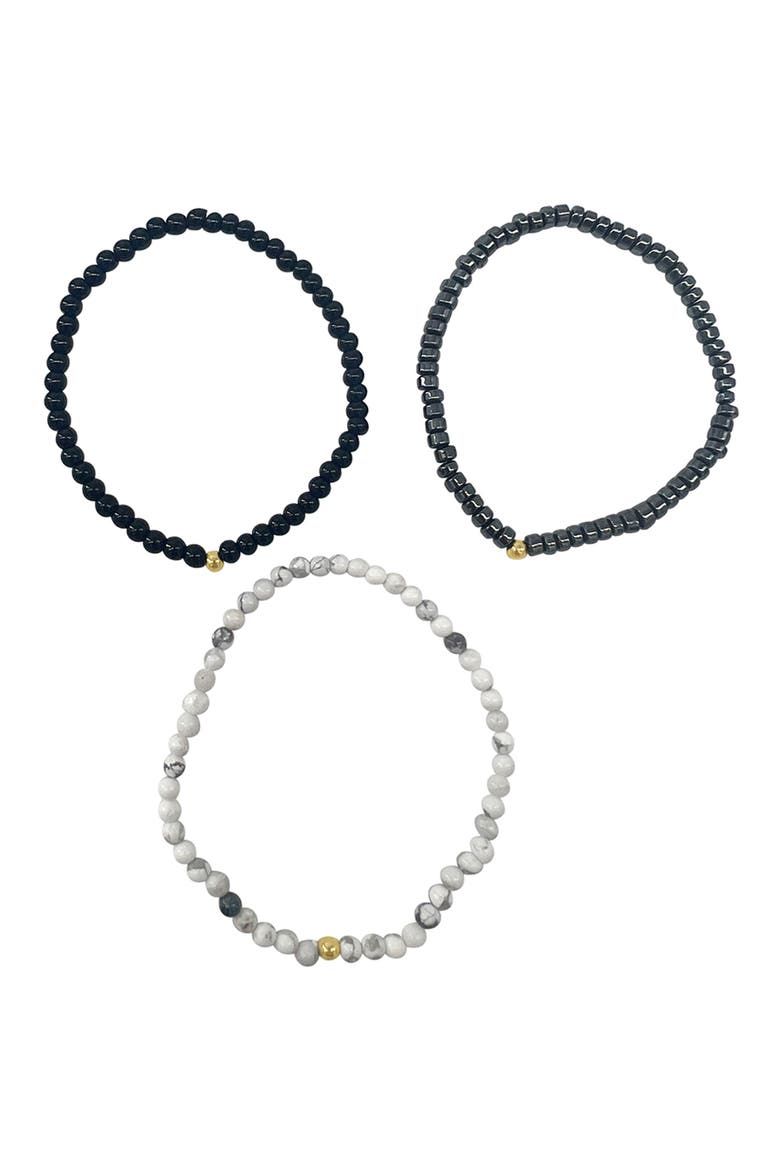 Men's Set of 3 Beaded Stretch Bracelets, Alternate, color, MULTI BLACK