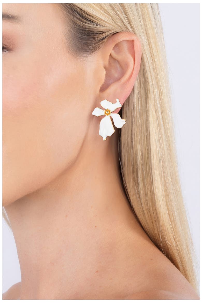 Aya Floral Enamel Stud Earrings, Alternate, color, WHITE