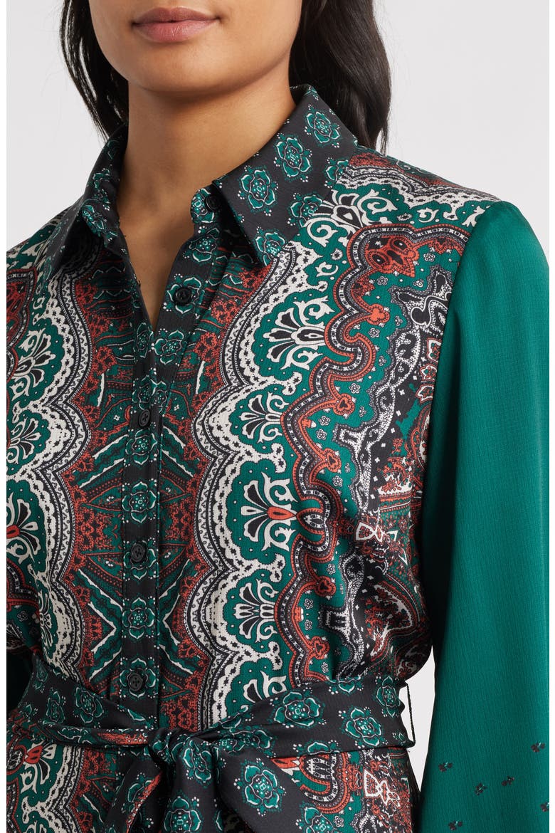Print Long Sleeve Shirtdress, Alternate, color, GREEN MULTI