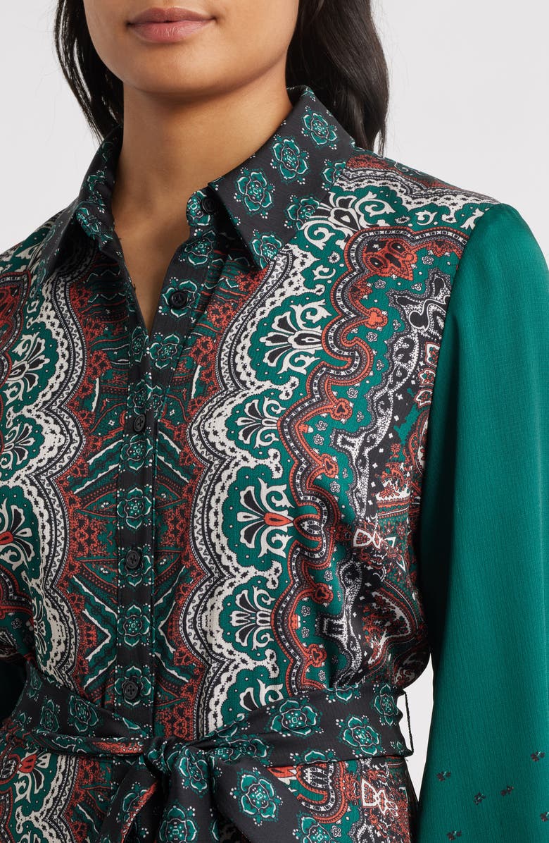 Julia Jordan Print Long Sleeve Shirtdress, Alternate, color, Green Multi
