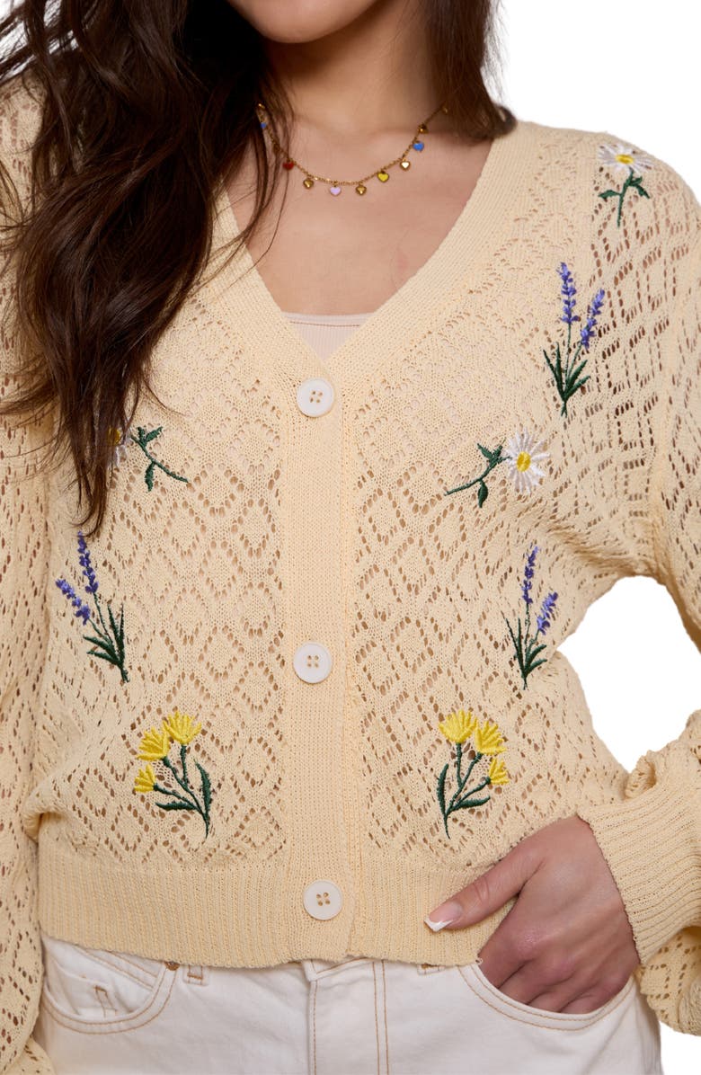 SAACHI Floral Embroidered Cardigan, Alternate, color, Ivory