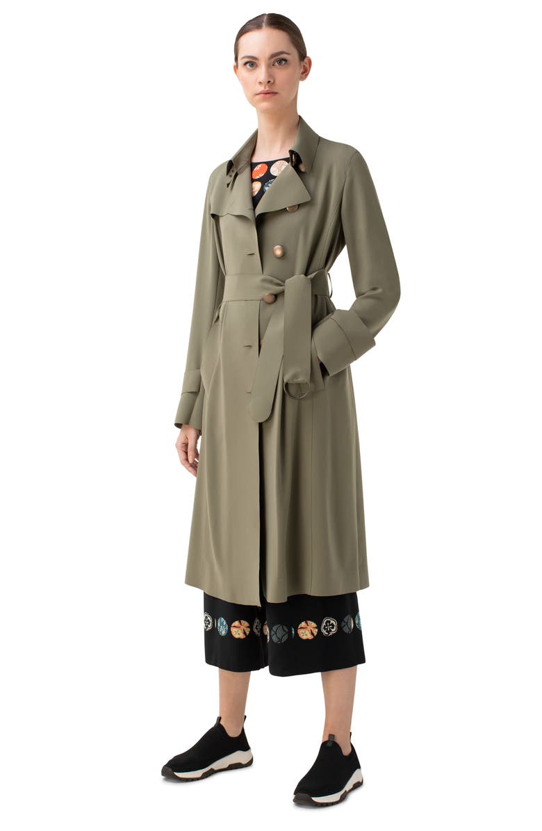 Akris punto Laser Cut Crêpe Trench Coat, Alternate, color, Sencha