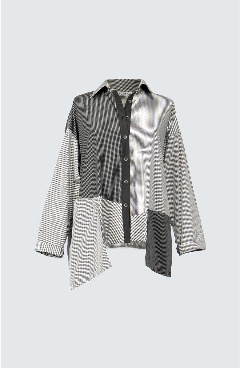 LUUKAA Cleo Checkered Memory Taffeta Shirt, Alternate, color, Black
