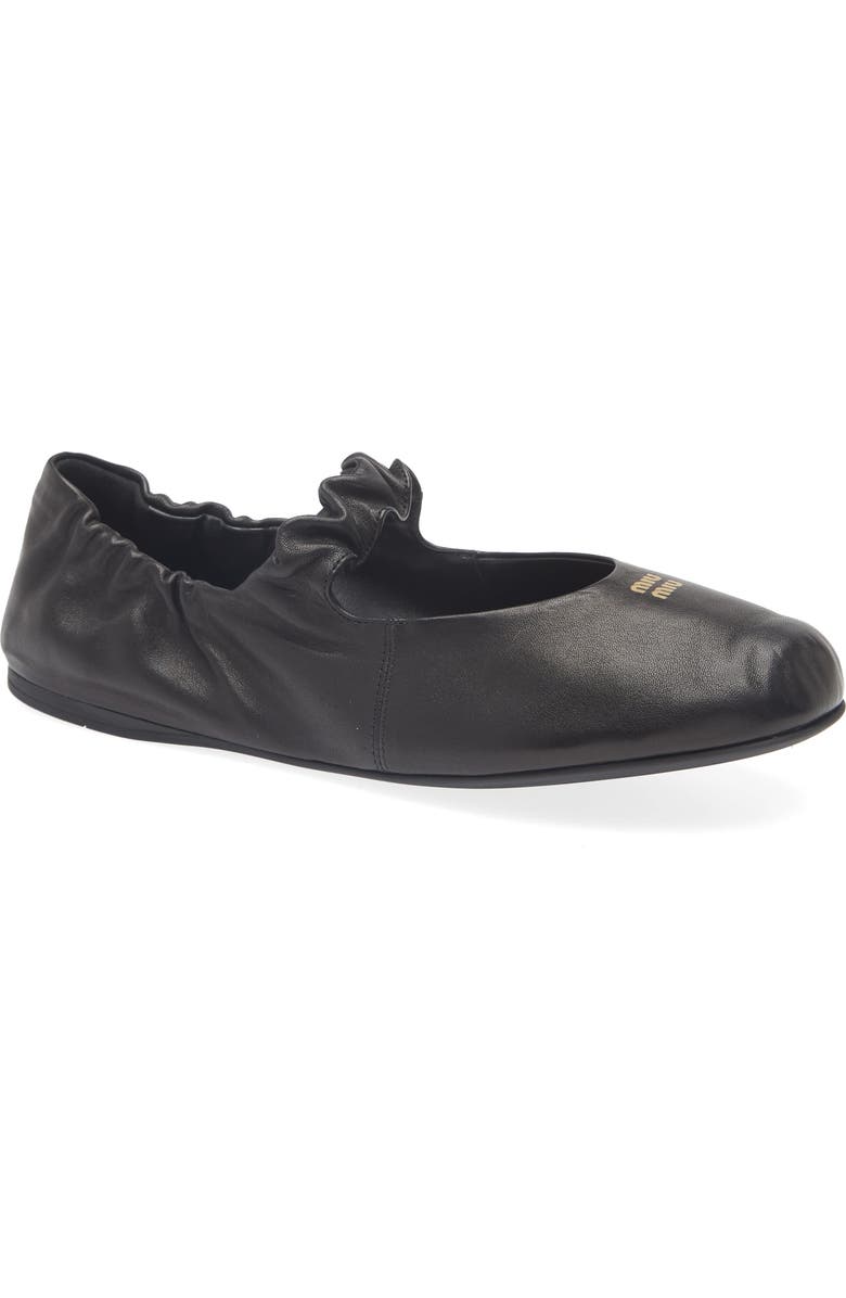 Miu Miu Ruched Ballerina Flat, Main, color, Nero