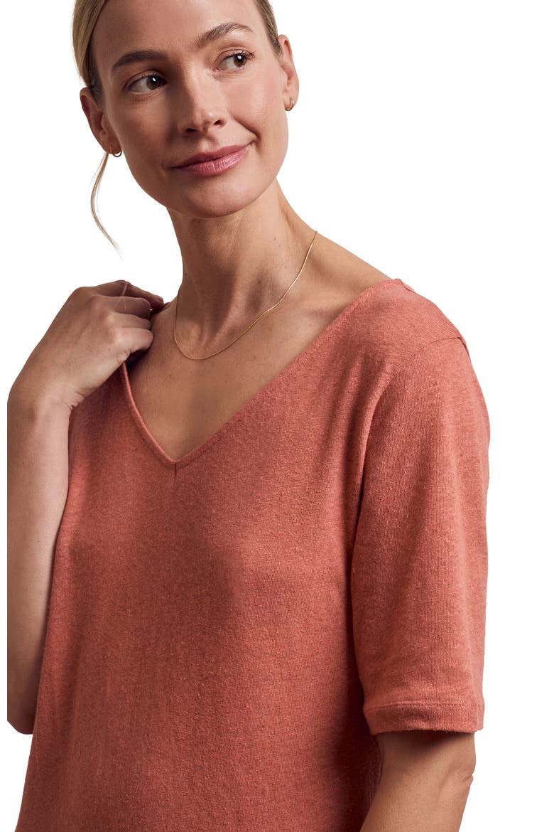 Linen Blend V-Neck Midi Dress, Alternate, color, Redwood