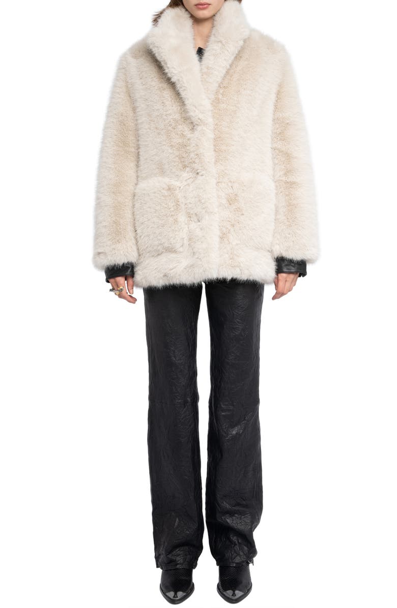 Zadig & Voltaire Fleur Faux Fur Coat, Alternate, color, Ecru