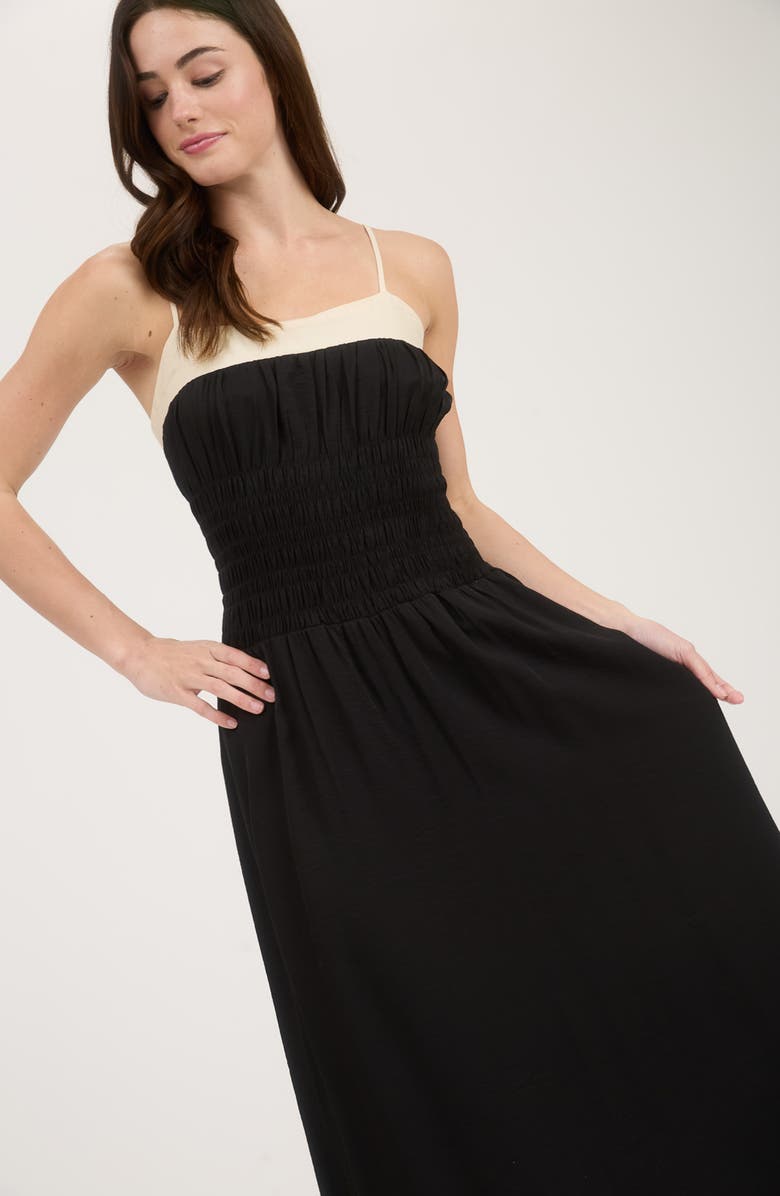 Blu Pepper Smocked Midi Sundress, Alternate, color, Black