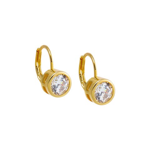 CZ Bezel Round Baguette Huggie Earring