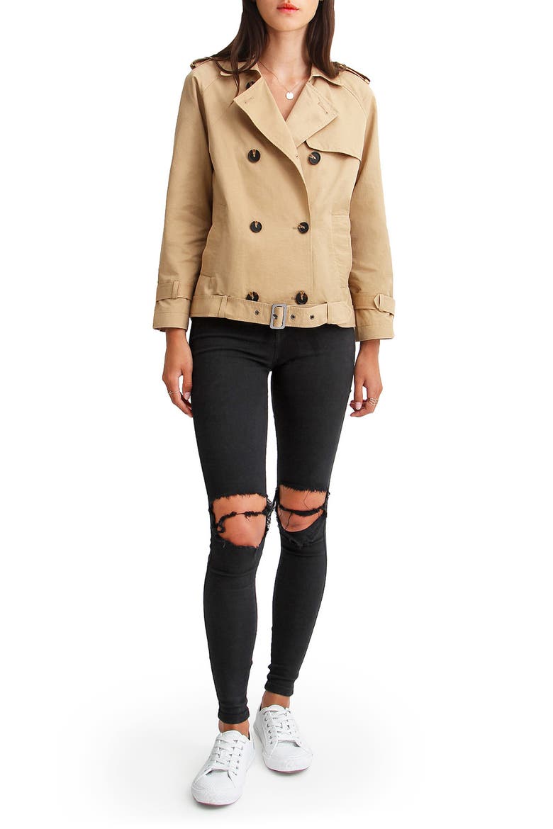 Cool Nights Cropped Trench Coat, Alternate, color, KHAKI